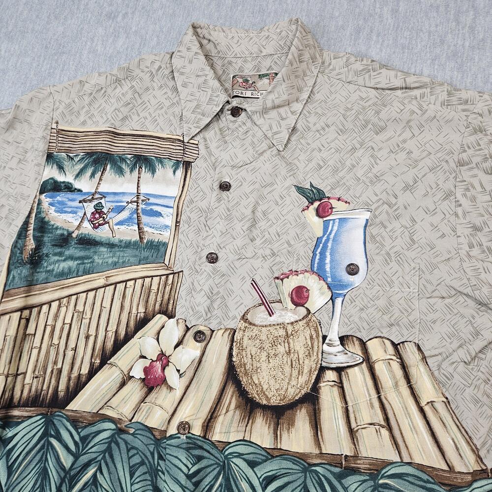 Tori Richard Shirt Mens L Rayon Tropical Cocktail Tiki Hawaiian Button-Up